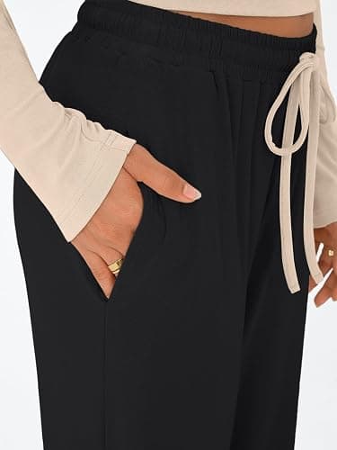 Trendy Queen Women's 2 Piece Matching Lounge Set Long Sleeve Side Ruching Top Wide Leg Drawstring Pants Set with Pockets thumbnail 5