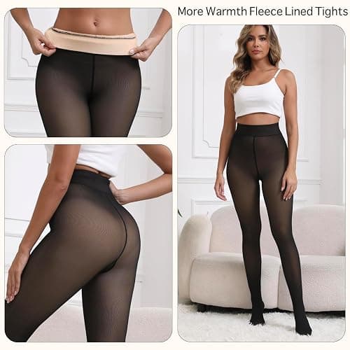 Apriddeo 2025 One-Seam Fleece Lined Tights More Warmth Fake Translucent Pantyhose High Waist Thermal Legging Women thumbnail 6