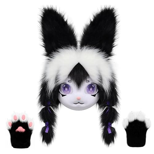 CROOOLTRRY Funny Mask and Paws Set Costume for Adult Cosplay Anime Halloween Cheshire Cat Fox Masquerade Party - Image 1