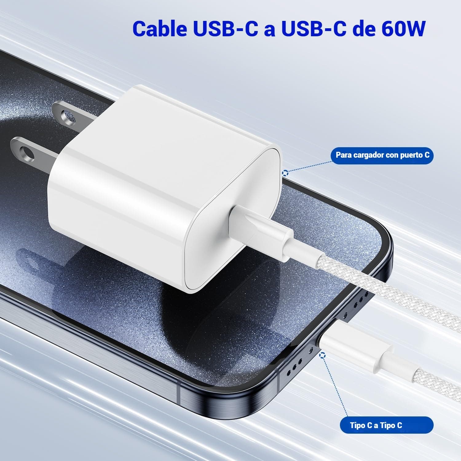 Cable USB C para Carga Rápida 2M: Para iPhone 16 15 Serie, 60W Tipo C a USB-C, Adaptador 20V 3A, Compatible con Samsung Galaxy, MacBook Pro, iPad Pro, Google Pixel thumbnail 8