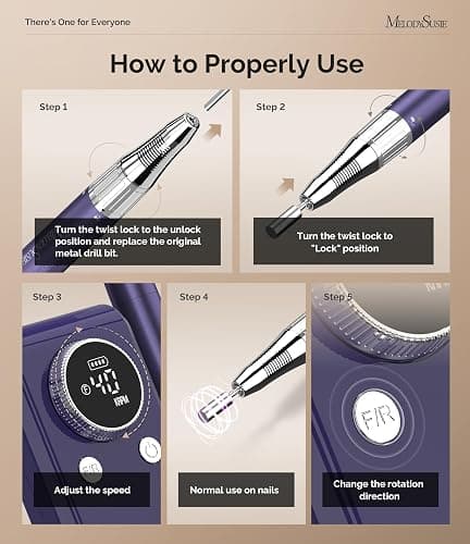 MelodySusie Professional Clip-On Rechargeable Nail Drill with Adjustable Built-in Stand and Premium Motor, MB420G 40000RPM E-File with Max Speed for All Manicure Shaping & Gel Removal for Salon Use thumbnail 6