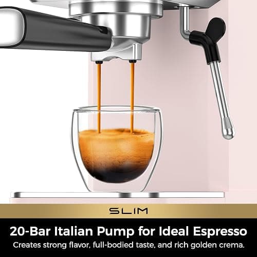 CHULUX Slim Espresso Machine with Milk Frother for Home Latte, Light Pink | Precise Pressure Gauge, Food-Grade Materials, 20 Bar Italian Pump, Professional Temperature Control System, Stainless Steel thumbnail 4