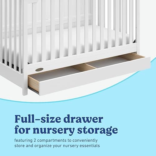 Graco Hadley 5-in-1 Convertible Crib with Drawer – GREENGUARD Gold Certified, Fits Standard Crib Mattress, Converts to Toddler Bed, Daybed and Full Bed, 4 Adjustable Mattress Heights (White) thumbnail 8
