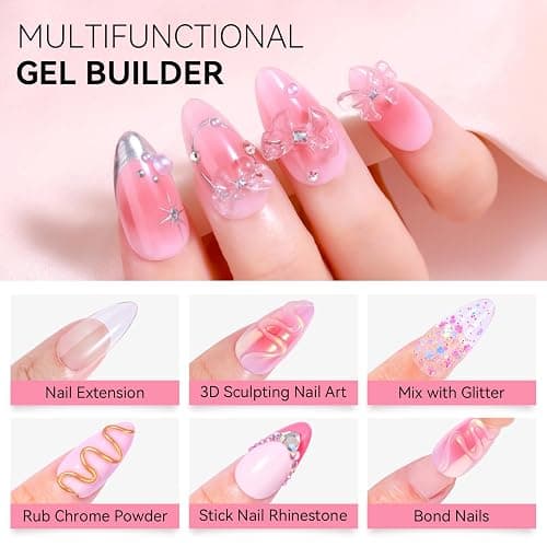 Makartt 3D Gel Nail Art: Solid Gel Builder for Nails Starter Kit, 30ml Clear for Extension 3D Sculpting Carving DIY Manicure, Molding Hard Gels with Gold & Silver Chrome Powder Silicone Molds & Brush thumbnail 4