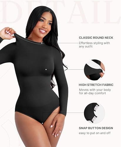 FeelinGirl Shapewear Bodysuit Compression Body Suits Women's Bodysuits High Neck Long Sleeve Plus Size Body Suit Body Shaper thumbnail 4