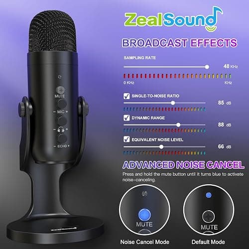 zealsound USB Microphone, PC Phone Podcast Mic, Condenser Gaming microphones for PS4&5, W/Quick Mute, Echo/Gain knob, Plug & Play for Streaming, Vocal Recording, ASMR, YouTube,Twitch on Mac Windows thumbnail 4