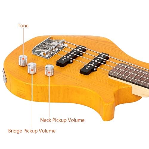 Ktaxon 4 String Electric Bass Guitar, 36-inch Bass Guitar Kit with Split single-coil Pickup, Rosewood Fretboard, Mahogany Body for Kids, Boy and Girl(Yellow) thumbnail 5