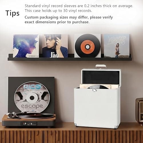Vinyl Record Storage Box – Lockable Leather Crate for 7 10 12 Inch Records (Leather White) thumbnail 5