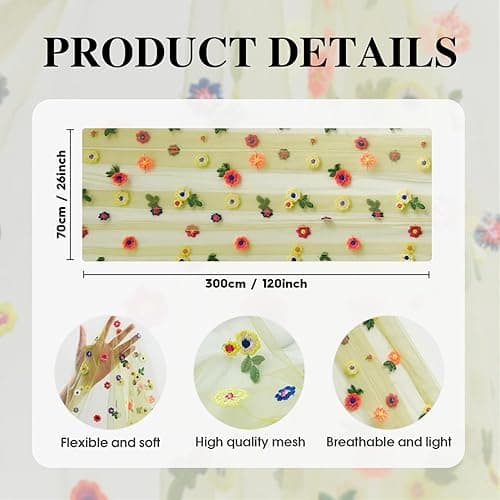 Artoid Mode Green Embroidery Daisy Gauze Table Runner 120 Inch 10FT, Seasonal Sheer Kitchen Dining Holiday Wedding Birthday Table Decor for Home Party - 28" x 120" - Green thumbnail 7