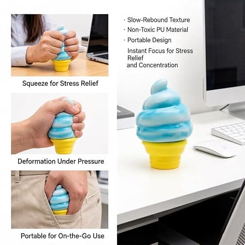 Ice Cream Cone Squishy-Slow Rising Stress Relief Toy, IceCreamSummer Toy. | ice cream cone rising squishy . Portable pocket size, lovely desk decor and ideal summer holiday small gifts for all ages. thumbnail 4