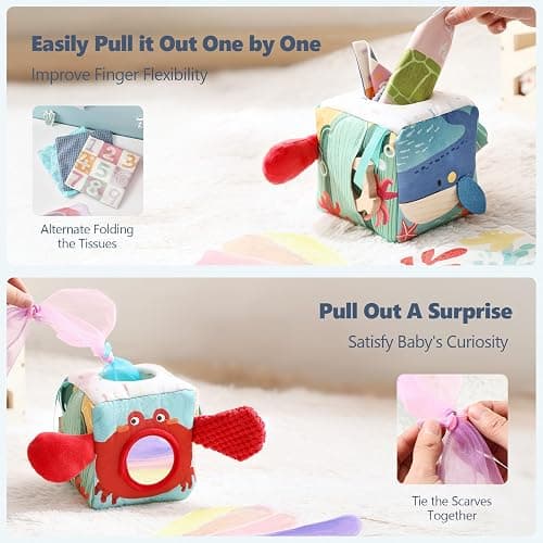 Youuys Baby Tissue Box Toy for Babies 6-12 Months - Montessori Toys Baby Tissue Box Sensory Toys for 1 Year Old - Boy Girl Gifts for Babies 6 12 18 Months Old (Ocean) thumbnail 4