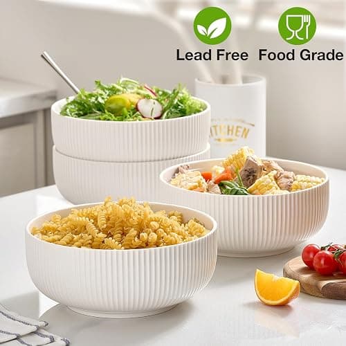 Mfacoy 2 Pack Salad Bowl, 8 inch 60 oz Large Serving Bowl Set, Deep Bowl for Kitchen, White Ceramic Bowl Set for Soup, Cereal, Ramen, Pasta, Salad, Dishwasher & Microwave Safe, Easy Clean thumbnail 5