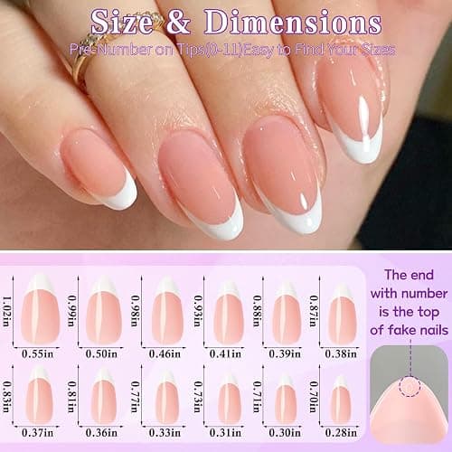 Lifextol 216PC White French Tip Press on Nails Medium Fake Nails Press ons with 10*Adhesive Tabs, Pink Almond Acrylic Nail Press on Nails French Tip Nails False Artificial Fingernails Stick on Nails thumbnail 6