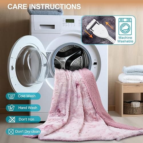 Dowin Heated Blanket Throw,Pink Heating Throw Blanket 50" x 60" Reversible Faux Fur & Sherpa,5 Heat Levels & 4Hrs Auto Off, Over-Heat Protect,ETL Certification Machine Washable,Idea Gift thumbnail 7