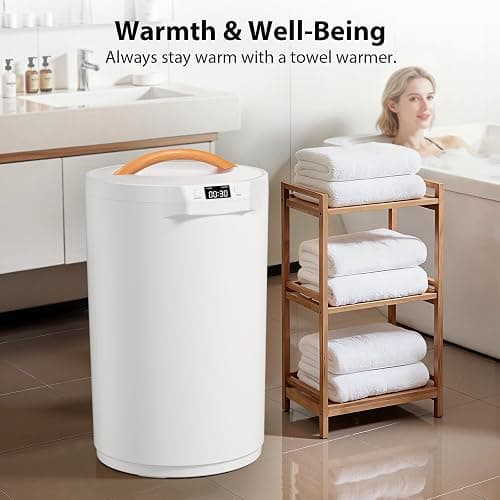 CWDOlROI Towel Warmer, 20L Large Towel Warmers for Bathroom, Towel Bucket Fits Up Two 40"X70" Oversized Towels, Bathrobes, Blankets, Towel Heater with LCD, 4 Timer Setting and Auto Shut Off(White) thumbnail 9