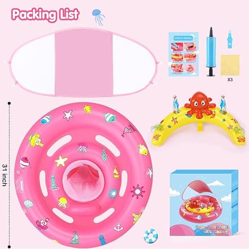 Baby Pool Float with Canopy, Inflatable Baby Swim Float with UPF50+ Sun Protection, Toddler Infant Pool Float with Toy Play Console Adjustable Safety Seat for Kids Girls Boys Aged 6-36 Months thumbnail 7