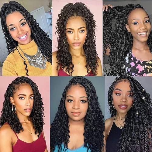 WoWCFyyds 8 Packs Crochet Braids Hair Curly 12 Inch Goddess Box Braids Crochet Hair Bohemian Hippie Braids Extensions with Curly Ends Synthetic Hair Extensions for Braids（1B） thumbnail 7