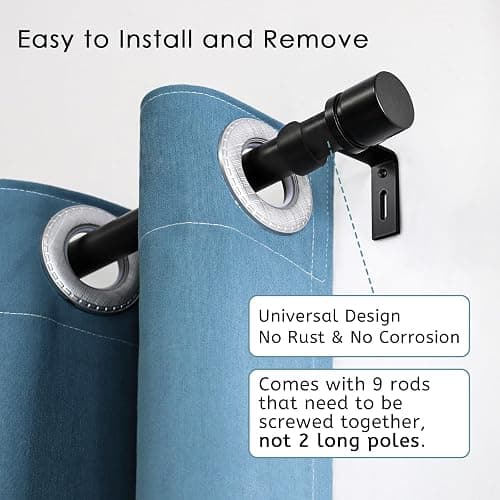 Byondeth Curtain Rods for Windows 16 to 144 Inches Adjustable Length 1 Inch Diameter Window Curtain Rod with Aluminium Finials, Black thumbnail 2