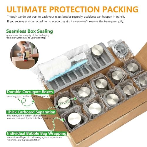 Zukro Glass Water Bottles with Lids 18 oz, 10 Pack Reusable Juice Bottles With Stainless Steel Airtight Cap for Juicing, Leak Proof Clear Drinking Jar Beverage storage container for Fridge, BPA Free thumbnail 7