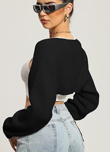 Navneet Women Knit Bolero Shoulder Shrug Sweater Cropped Cardigan | Open Front Long Sleeve Cardigan, Y2K Shoulder Cover Up Top, Arm Sweater, Knitted Bolero Sweater thumbnail 3