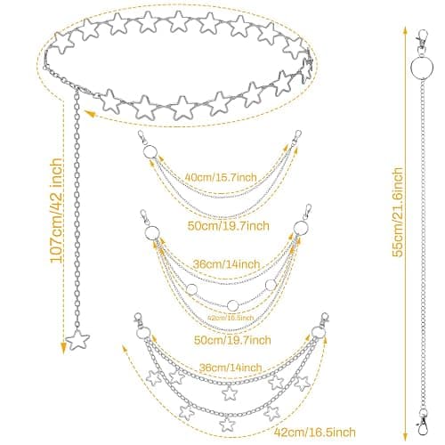 Chain Belt, 5 Pcs Waist Chain Belt Jeans Pants Chain Wallet Chain Pocket Silver Chain Belt Y2K Goth Accessories Punk Dress Body Belly Chain for Women Men thumbnail 2