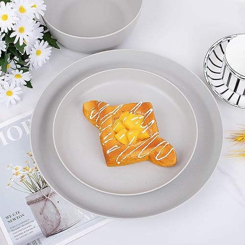 EI 12pcs Wheat Straw Dinnerware Set of 4,Plastic Plates Reuasble Unbreakable,Plastic Plates and Bowls Sets for Camping,Picninc,Family Dinner thumbnail 4
