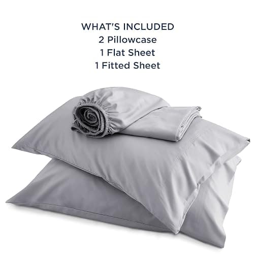 Bedsure Queen Sheet Set, Rayon Derived from Bamboo, Cooling Sheets, Deep Pocket Up to 16", PureWoven, Breathable & Soft, Hotel Luxury Silky Bedding for Hot Sleepers, Silver Grey thumbnail 6