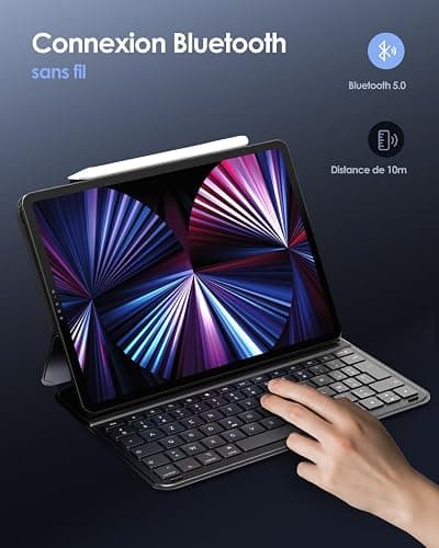 Qulose Clavier iPad Français AZERTY pour iPad Air 11 Pouces M3 2025/M2 2024, Air 5/4 2022/2020 10.9", Pro 11" Étui avec Clavier Bluetooth Magnétique Ultra-Mince, Chargement Via Type C, Noir thumbnail 4