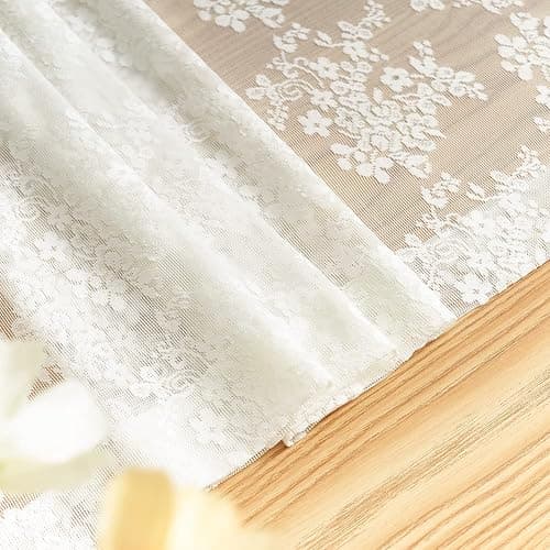 YJ YANJUN Vintage Lace Curtains 72 Inches Long- Antique Flowers Ivory Sheer Curtain Panels for Living Room Bedroom French Door, Light Filtering Drapes, 2 Panels 52W x 72L Cream thumbnail 7