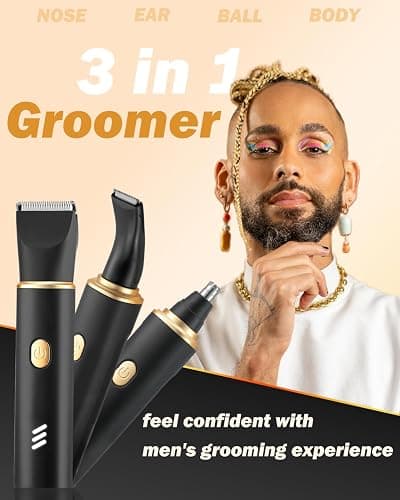 RAXMETRY Manscape Body Hair Trimmer for Men-3 in 1 Electric Razor Groin Groomer,IPX7 Waterproof,Versatile Hair Trimmer for Ball/Pubic/Chest/Beard/Nose,USB-C Rechargeable,Gifts for Him Dad thumbnail 3