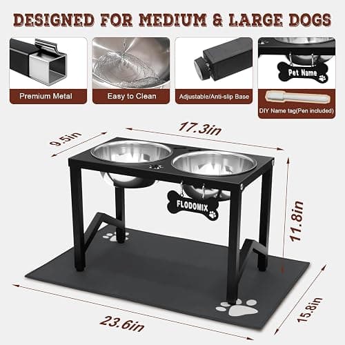 Flodomix Elevated Dog Bowls, Metal Raised Dog Bowl Stand with 2 Thick 58oz Stainless Steel Food Bowls & Non-Slip Mat - 11.8" Tall for Medium/Large Breeds thumbnail 3