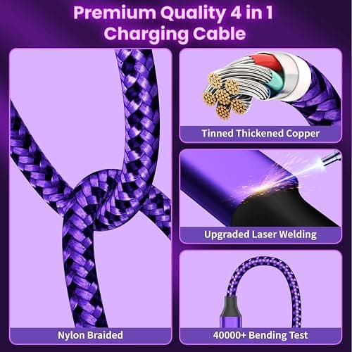 Travel Essentials 4in1 Multi Charging Cable for iPhone Watch Charger,USB A to Dual Type C/IP/iWatch Charger Travel Chargers for Multiple Devices Compatible with iWatch Series&iPhone 17-12 3Packs, 5FT thumbnail 5