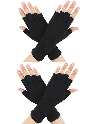 SATINIOR 2 Pair Unisex Winter Half Finger Gloves Knitted Fingerless Mittens Warm Stretchy Gloves in Common Size - Image 1