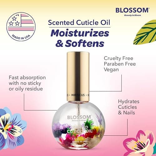 Blossom Cuticle Oil for Nails, Hydrating, Moisturizing, Scented Nail Oil Cuticle Care, Infused with Real Flowers, Made in USA, 0.5 fl. oz, Hibiscus thumbnail 6