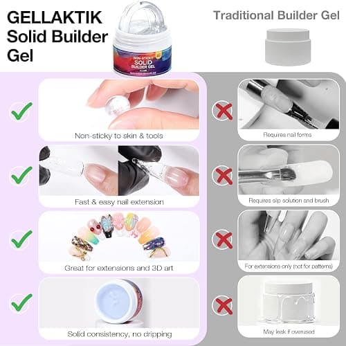 GELLAKTIK All-in-One Solid Builder Nail Gel Kit: 60g Hard Gel with 3D Mold, 6-Color Powders & Nail Art Tools (Nail File, Cuticle Pusher, Pen), Non-Sticky for Nail Extension, DIY Salon, UV/LED Cured thumbnail 8