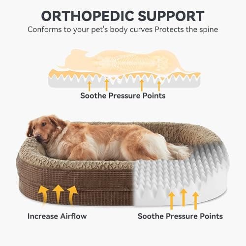 JOEJOY Orthopedic Dog Beds Large Sized Dog, XL Egg-Crate Memory Foam Pet Couch Bed with Bolster Sides, Waterproof Lining, Removable Washable Cover & Non-Slip Bottom, Brown thumbnail 2