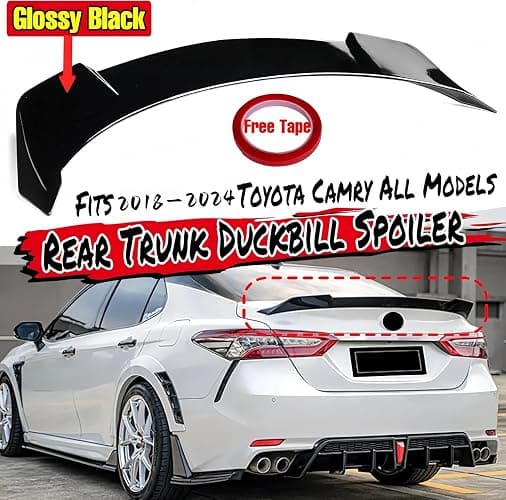 Oasiland Rear Spoiler Compatible with 2018-2024 Toyota Camry SE XSE L LE XLE Hybrid, V2 Style Fits for 2018 2019 2020 2021 2022 2023 2024 Sedan, Trunk Duckbill High Kick Wing Lip Glossy Black thumbnail 6