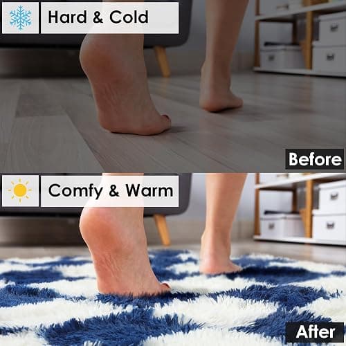 KICMOR Navy Blue and Cream White Rugs for Living Room, 4x6 Fluffy Fuzzy Shag Checkered Rug Shaggy Carpet for Bedroom, Soft Plush Area Rug for Nursery Toddler Room Classroom Study Room Kids Room thumbnail 6