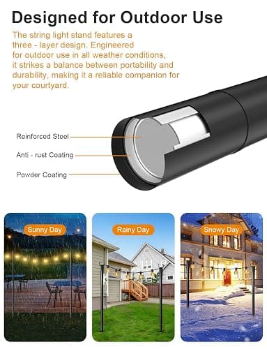 4 Pack String Light Poles for Outside, Thickened Metal Christmas Lights Hanger Pole Outdoor with Fork, Lighting Hanging Post Accessories for Patio Decor Garden Backyard Yard Outside Decorations thumbnail 6