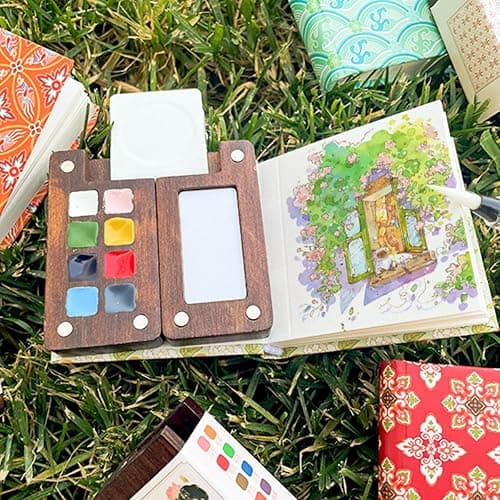 Pocket Artist Watercolor Travel Set, Travel Paint Palette, Wooden Paint Palette Travel Kit, Mini Portable Watercolor Palette with Clip for Artists Painters Students (12 Colors 8 Grid Set) thumbnail 7