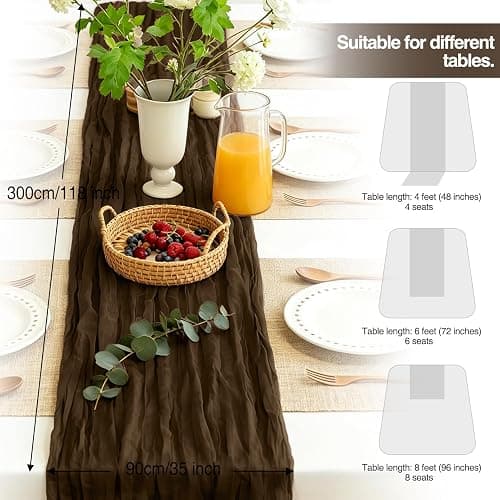 Cheesecloth Table Runner Brown, 300 x 90 CM Table Runner Bohemian-style Gauze Rustic Gauze Fabric Tablecloth for Wedding, Parties, Christmas and New Year's Eve Table Decoration thumbnail 5
