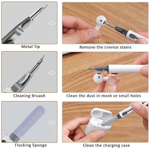 Airpod Cleaner Kit, Earbud Cleaning Kit for Airpods Pro 1 2 3,Multi-Function Cleaning Pen with Soft Brush Flocking Sponge, Suitable for Bluetooth Headset, Charging Box, Mobile Phone,Earbud (1Pcs) thumbnail 3