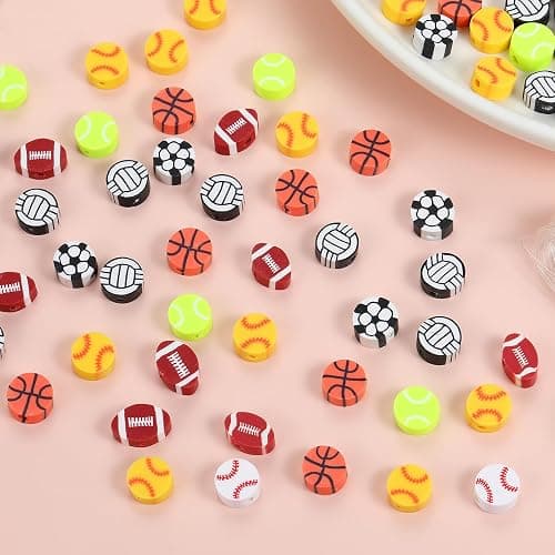 100Pcs Sports Ball Beads for Jewelry Making, Sports Polymer Clay Bead, Baseball Basketball Soccer Rugby Volleyball Football Beads for DIY Crafts Bracelet (Sports Ball) thumbnail 5