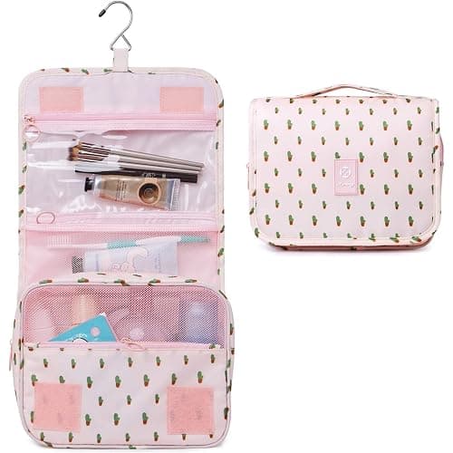 Narwey Small Hanging Travel Toiletry Bag for Women, Travel Bag for Toiletries, Makeup Bag Organizer Make Up Bags Cosmetic Bags for Girls (Cactus) thumbnail 3