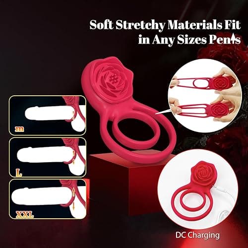 Vibrating Cock Ring with Rose Clitoral Stimulator, Pleasure Penis Ring Vibrator Couples Adult Sex Toys for Men Women, 7 Vibrations Male Couple Sex Toy - Rose thumbnail 6