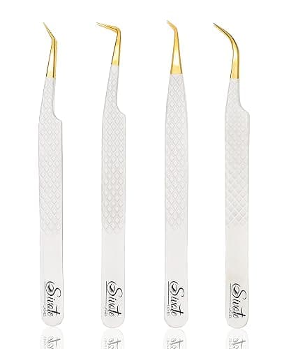 SIVOTE Fiber Tip Lash Tweezers for Eyelash Extensions with Diamond Grip, White, Set of 4 - Precise Tips Japanese Steel for Classic, Volume & Mega Volume Lashes, Anti-Rust - Ideal for Lash Artists - Image 1