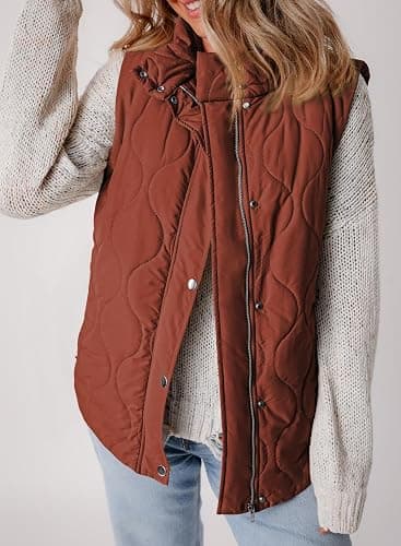 EVALESS Cropped Puffer Vest Women Lightweight Quilted Stand Collar Sleeveless Jackets Fall Winter 2025 Button Zip Up Coat thumbnail 6