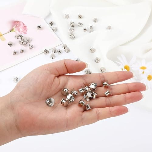 DECYOOL 100 Pieces Metal Pin Backs Locking Pin Keepers Locking Clasp | Nickel Plated Copper,convenient to carry, and blend seamlessly behind any pin,No Tools Required Spring Loaded Lock thumbnail 2