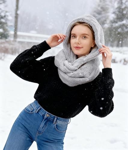 Lina & Lily Faux Fur Hood & Infinity Scarf Combo Winter Head Neck Wrap for Women thumbnail 7