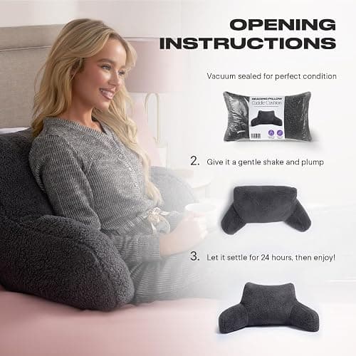 OHS Teddy Reading Pillow with Arms Charcoal Grey, Cuddle Cushion for Adults Soft Cosy Supportive Teddy Pillow with Arms Snuggle Hug Pillows Relaxing at Home thumbnail 7